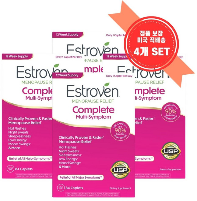 [정품 미국 직배송] 에스트로벤 갱년기 여성용 메노포즈 개선 84정-4개 Estroven Complete Menopause 안면 홍조 폐경기, 4개, 알약보관함(색상랜덤)1개,, 84정