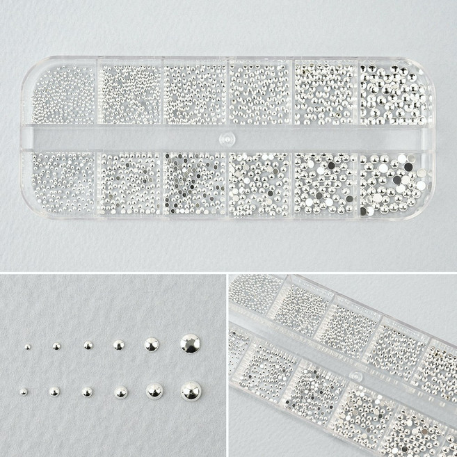 네일스토어 메탈 반참x반볼 12세트-2 네일파츠 실버 메탈참 네일스터드, 1개
