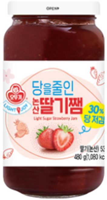 오뚜기 LIGHT 앤 JOY 당을줄인 논산 딸기쨈, 480g, 8개