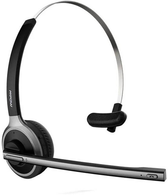 골전도 블루투스 무선 이어폰 Mpow M5 5.0 헤드셋 오버 헤드 노이즈 캔슬링 헤드폰 트럭 운전사용 크리스탈 클리어 마이크 포함, 1Pack Black Headset, 1Pack Black Headset