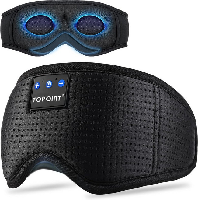 TOPOINT 수면 마스크 블루투스 5.4 3D 및 차단 기능 여성 14시간 여행 명상 낮잠 CPAP 사용자 흑인, White Noise, 3d Black