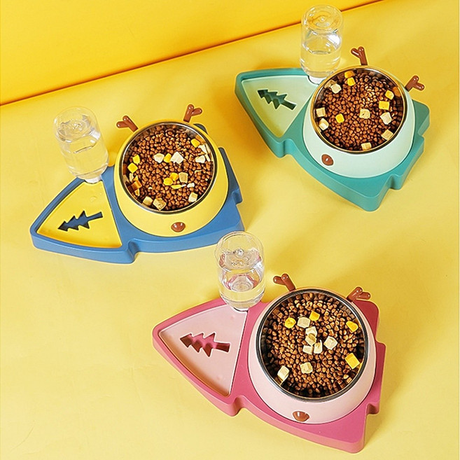 강아지 고양이 슬로우 급체방지 식기 물통 겸용, 옐로우, 1개