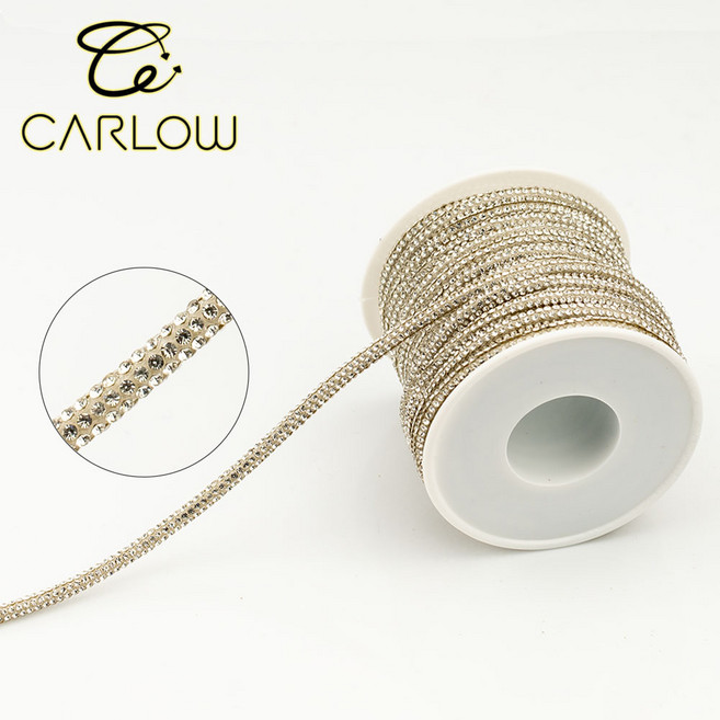 CARLOW 5/10 야드 3mm 글리터 유리 라인스톤 로프 튜브 다이아몬드 코드 신발끈 끈 트리밍 DIY 후디 바지용, [00] 3mm, [00] Crystal, [01] 5 yards