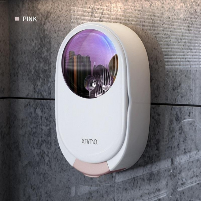 다용도 벽걸이 자외선 UV살균 수저통 USB충전 위생 건조 물빠짐수저통 주방도구정리, 핑크, 1개