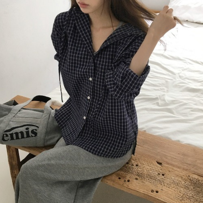 레티고 환절기 장마룩 꾸안꾸 오버핏 긴팔 체크 후드 남방