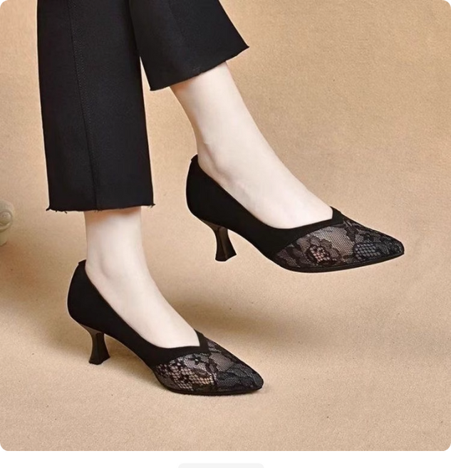 쌍천 여성 봄 가을 여름 망사 레이스 힐 여성 스틸레토 3CM 5CM 펌프스 단화 A25092815