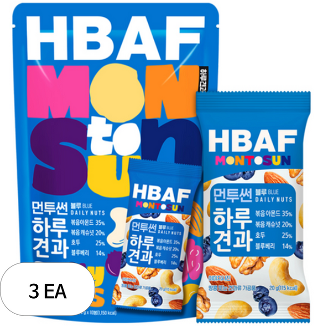 HBAF 바프 먼투썬 하루견과 블루, 200g, 3개