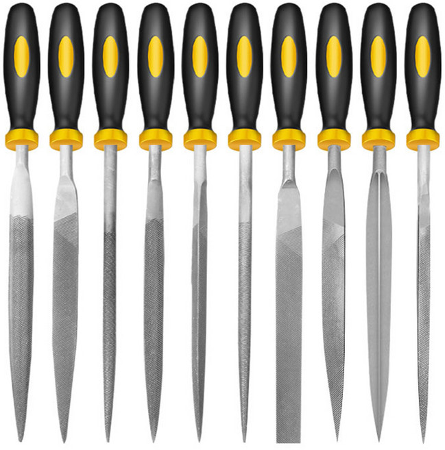 tinduo 야스리 쇠줄 10종 세트 평 삼각 사각 원형 반달줄 포함 160mm 철공용, 1세트