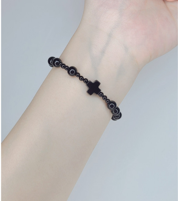 유스티나 블랙 오닉스 묵주팔찌 6mm, 16cm, 1개