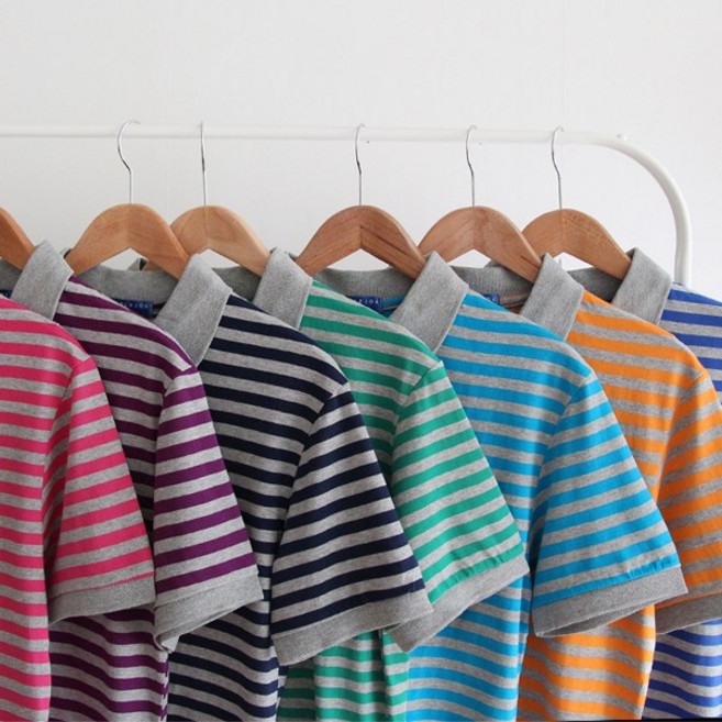 [국내생산/자체제작] 비비드 스트라이프 카라 반팔티 남녀공용 면100% M~XL