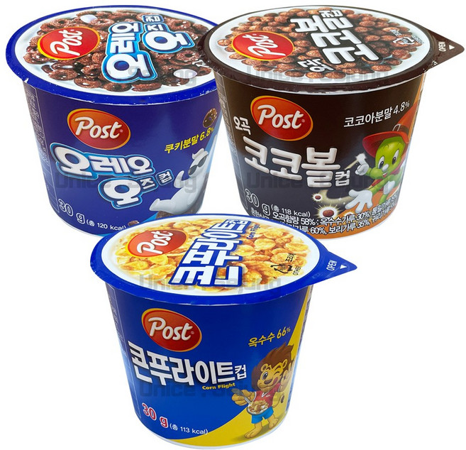 동서 포스트 컵시리얼 30g 3개 ( 콘푸라이트 1 + 오레오오즈 1 + 오곡코코볼 1 )