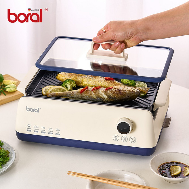 무연 전기그릴 연기 냄새 없는 가정용 안방 그릴+보관가방+유리뚜껑, BR-X130GR