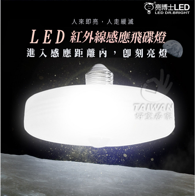亮博士 LED 紅外線感應飛碟燈 人來即亮 無藍光, 白光, 1個