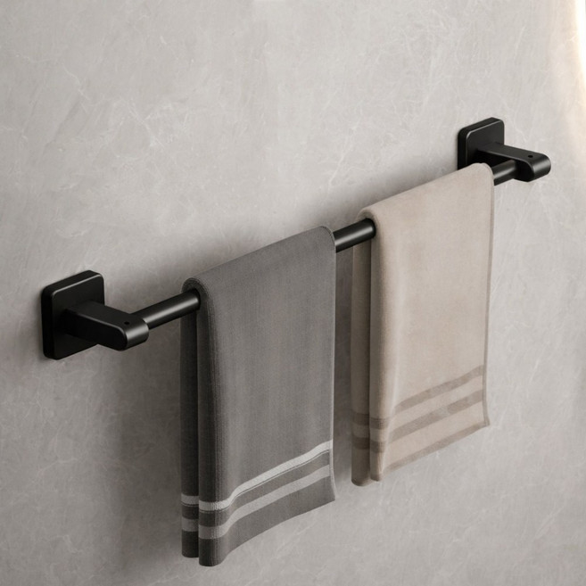 엘로라 무타공 욕실 화장실 수건걸이 타올 행주걸이, 블랙 30cm