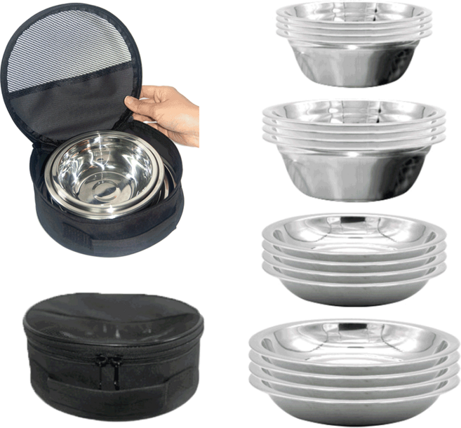 [한정수량특가] 시샘 스텐 캠핑 식기세트 가방포함 17p / 25p, 17개, 실버
