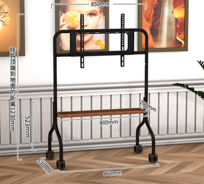 하루꿈 이동식 TV 스탠드 거치대 바퀴형 거실 사무실 회의실 모니터 티비 다용도 거치대, 1개, 블랙