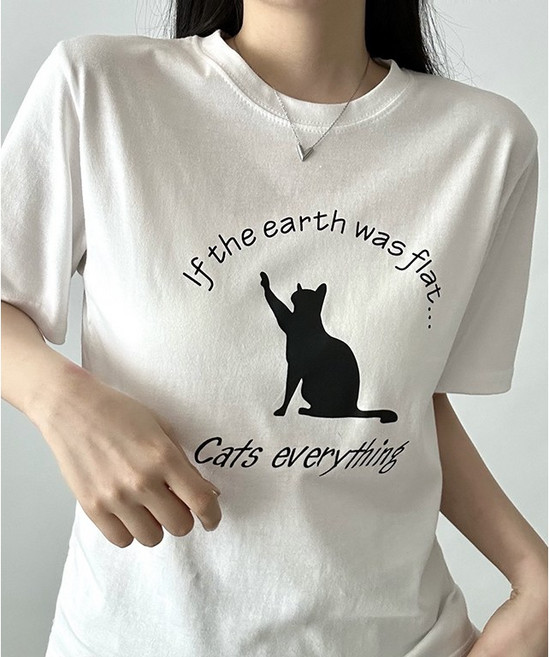 비토샵 여성용 고양이 프린팅 반팔티 데일리 감성티
