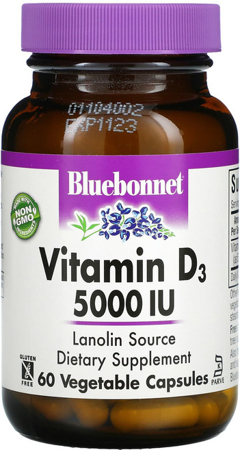 Bluebonnet Nutrition 비타민D3 5000 IU 베지캡슐 60정, 1개, 90정