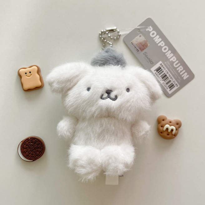 오후꽃 산리오 모노톤 그레이 인형 키링, 폼폼푸린, 1개