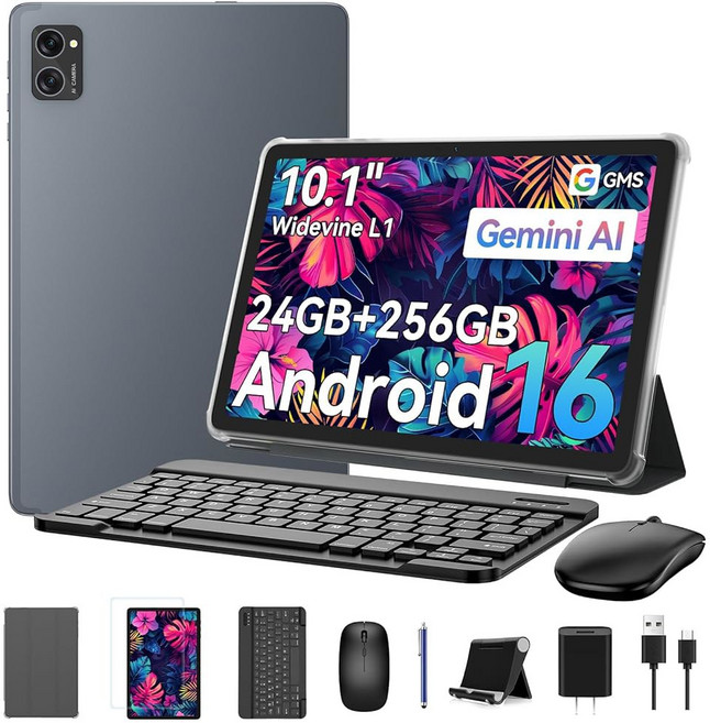 (2tb ram 옥타 포함 24gb gps 256gb 2026 확장) 직장/학교용 노트북 게이밍 최신 5g 키보드 l1 번들 와이드바인 16 fhd 안드로이드 wi-fi, 태블릿, 2026 최신 안드로이드 16 태블릿, 키보드