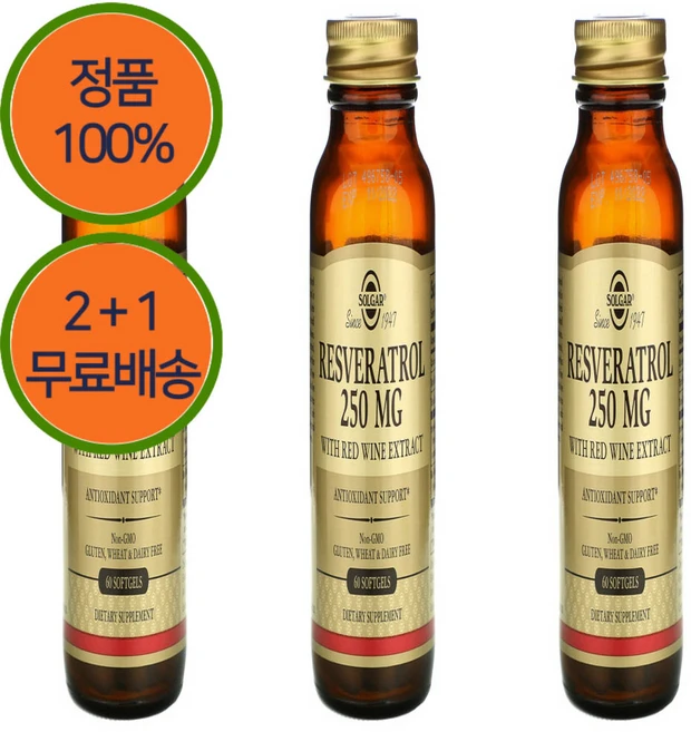 2+1 솔가 레스베라 트롤 적포도주 포도 껍질 뿌리 추출물 250mg 60젤, 60정 - 쿠팡