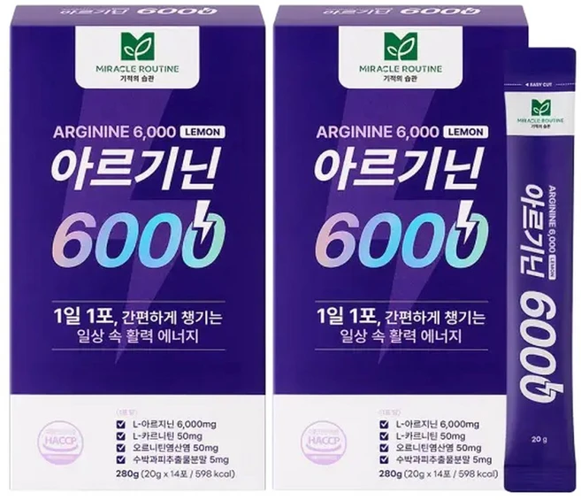 미라클루틴 아르기닌 6000 2박스 (20gx28포) / 고함량 에너지부스터 헬스부스터 액상스틱, 20g, 2개 - 쿠팡