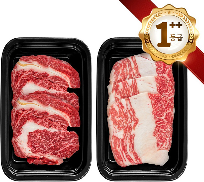쿠가[냉장냉동] 횡성한우 어사품 1++등급 구이 2구 2호(총1kg)근내지방도7이상[구성 등심+차돌박이], 1개