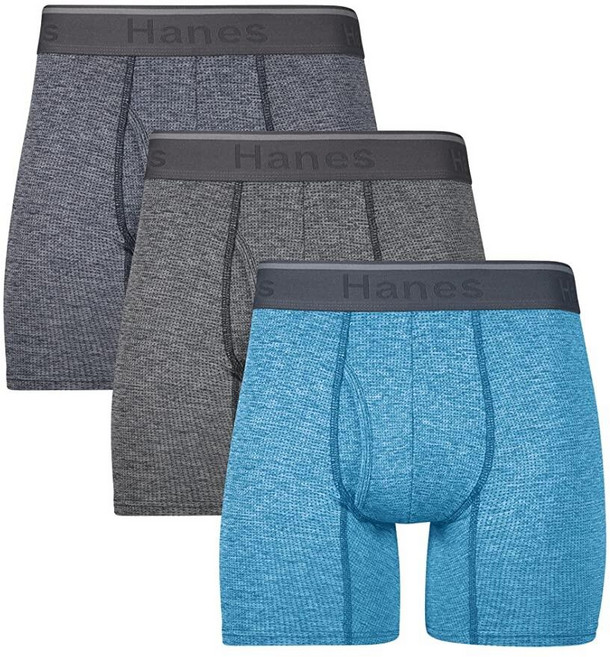 Hanes 남성용 컴포트 플렉스 핏 통기성 스트레치 메시 복서 브리프 3팩 블루/그레이/인디고