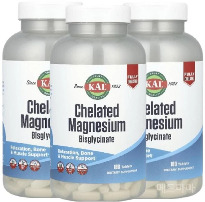 칼 킬레이트화된 마그네슘 비스글리시네이트 180 정, 3팩, 180정 - 쿠팡