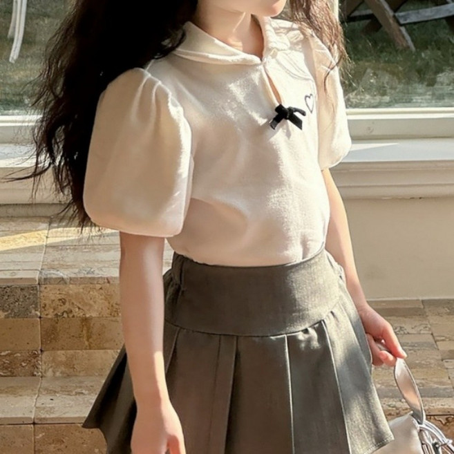 구빠방 아동 퍼프 반팔 리본 티셔츠