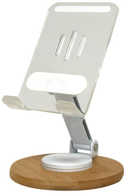 아라리오 대나무 접이식 높이 조절 360도 회전 핸드폰 거치대, 1개, 투명 아크릴 우드