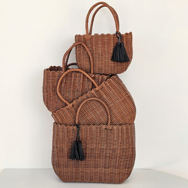 코우모우 촘촘 피크닉 가방 핸들커버 증정 라탄 빨대 바구니 나들이 소풍, 촘촘 피크닉가방(특대), 1개