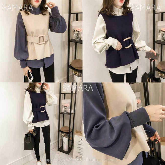 리우씨앤씨 셔츠 여성 조끼세트 팬츠 투피스