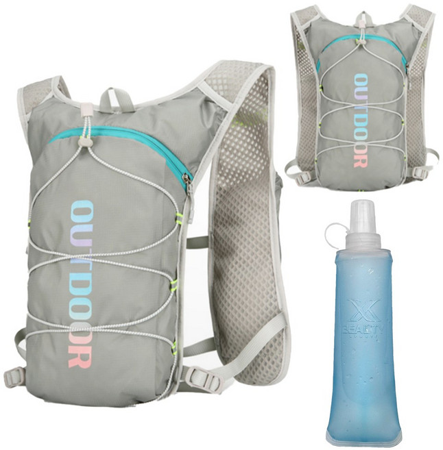 엑스뷰티 경량 러닝조끼 14종 러닝 베스트 마라톤 가방 스포츠백팩 + 소프트플라스크500ml 러닝 물병 등산 물통, 아웃도어 그레이, 1개, 아웃도어그레이