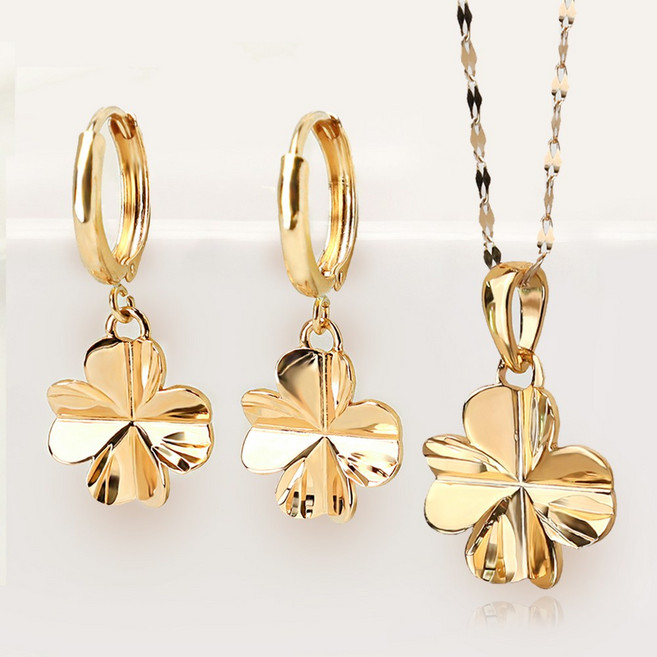루이델라 14K 18K 목걸이 귀걸이 1+1 세트 여성 행운의 클로버 웬디 금 목걸이 원터치 귀걸이 여자친구 선물