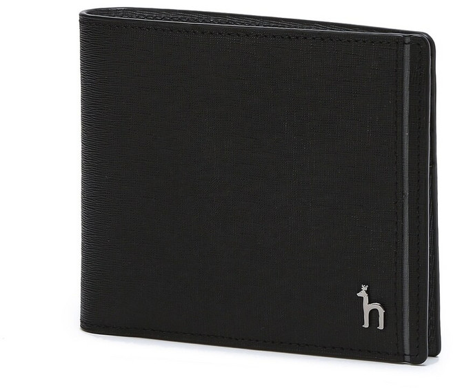 정품 헤지스 COLOR-POINT 블랙 배색포인트 소가죽 슬림 반지갑 남성 세련