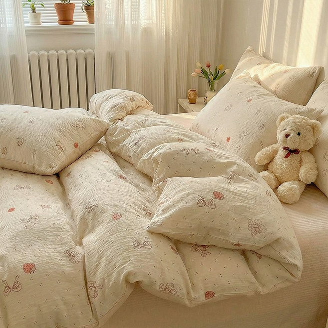 포근달 부드러운 목면 이불 리본 캐릭터 고밀도 먼지없는 차렵이불 극세사 사계절 이불