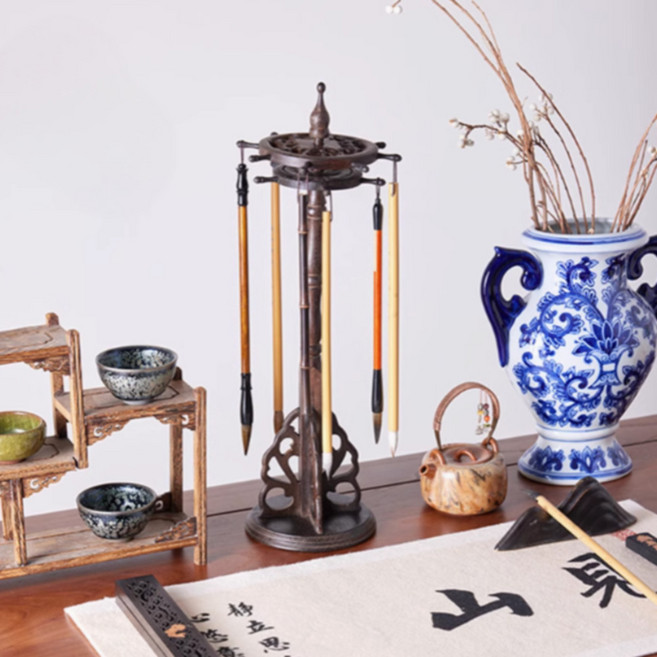 노블아트 원형 2단 회전 붓걸이 원목 붓거치대 13걸이, 1개