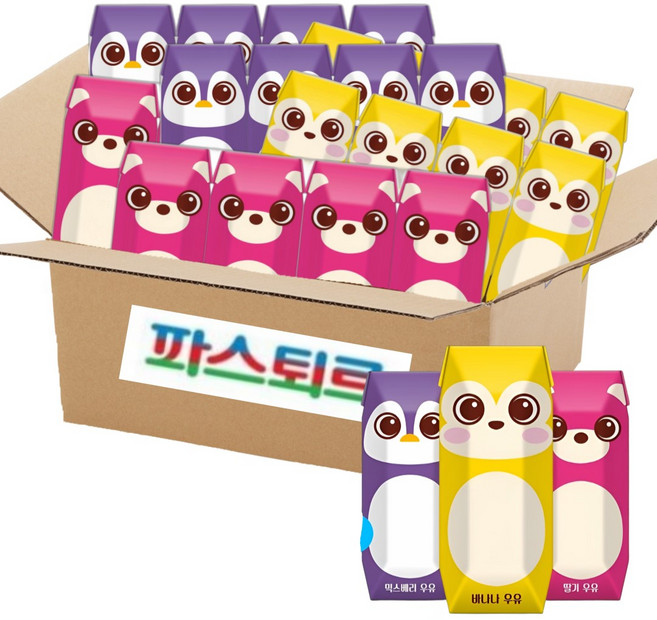 파스퇴르 멸균우유 꼬미루미 3종혼합125ml (딸기우유8입+바나나우유8입+믹스베리우유8입) 총24팩, 125ml, 24팩