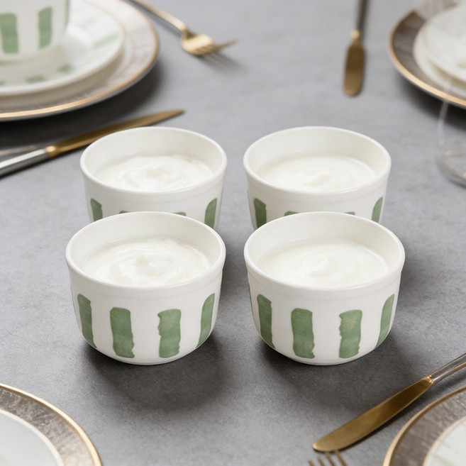 WHH 예쁜 원형 레머킨 종지 도자기 소스볼 세트, 4개, 그린