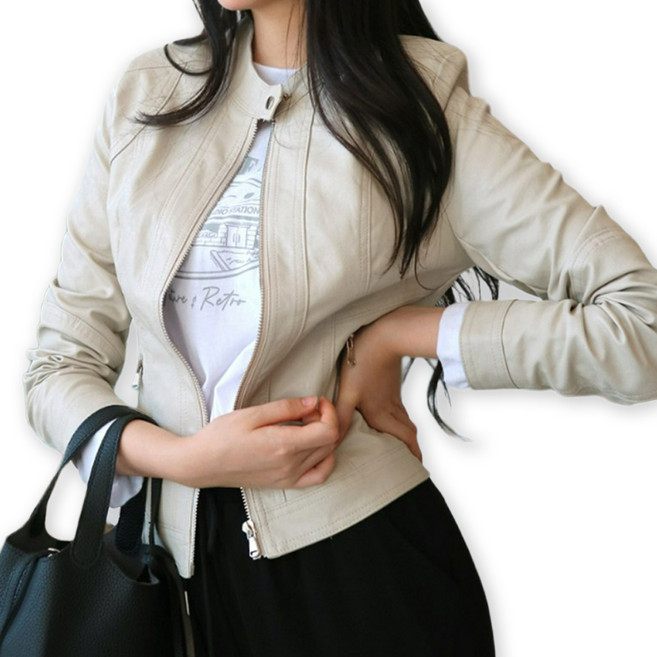 메리앤유 슬림한 절개핏 차이나 넥 라이더 자켓 간절기 아우터