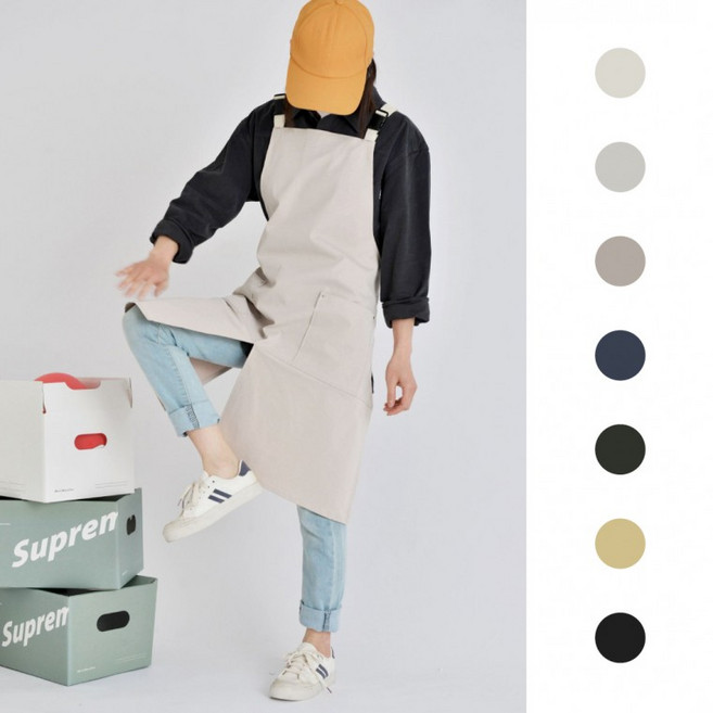 무빙 앞치마 앞트임 편한 캐주얼 앞치마 어린이집/카페/공방/유치원, 1개, 모카