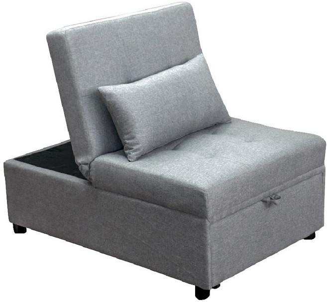 JUSTBUY 可收納沙發床 懶人摺疊沙發躺椅, 透氣亞麻灰布-灰色, 1個