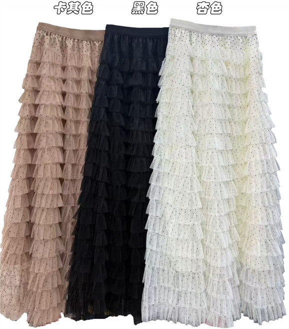 【重工網紗仙氣】蛋糕半身裙 波點長裙 紗裙 網紗裙 半身裙 連衣裙 多層設計 韓國chic風 春夏新款 約會度假必備