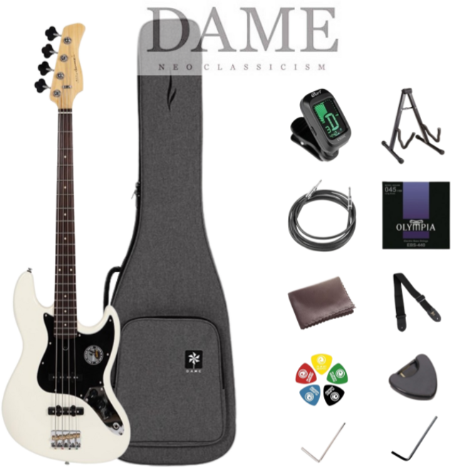 데임 Dame VS5 입문용 재즈 베이스, 앤틱 화이트, 1개