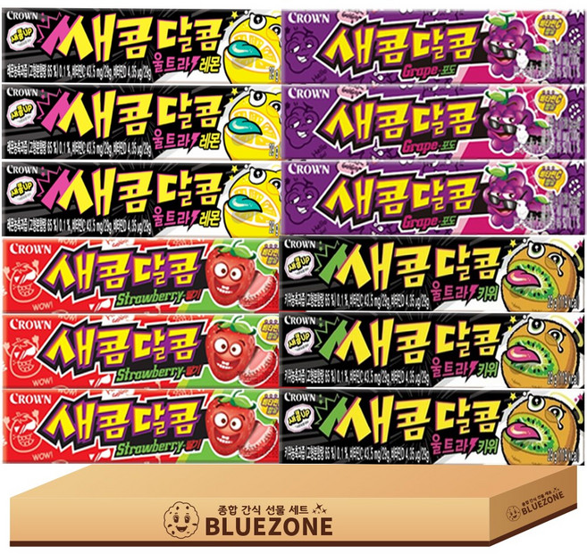 젤리세트 새콤달콤 포도3 새콤달콤 딸기3 새콤달콤 울트라레몬3 새콤달콤 울트라키위3, 29g, 1세트