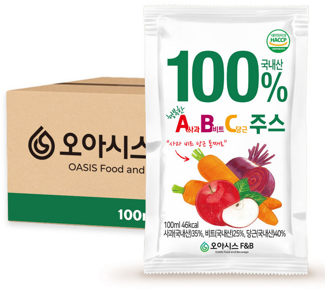오아시스 국내산 ABC주스, 100개, 100ml