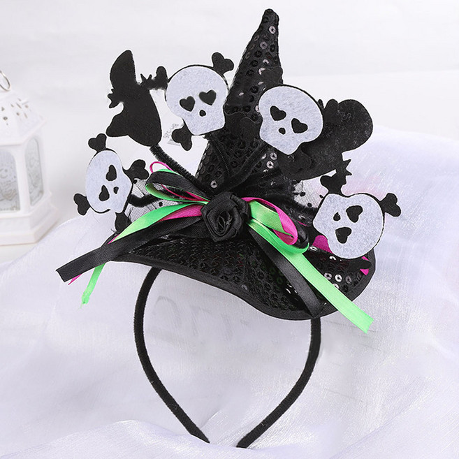 쿠이시 할로윈 파티 유령 호박 해골 악마 헤어밴드 코스프레 머리띠, 1개입, 해골다발 고깔