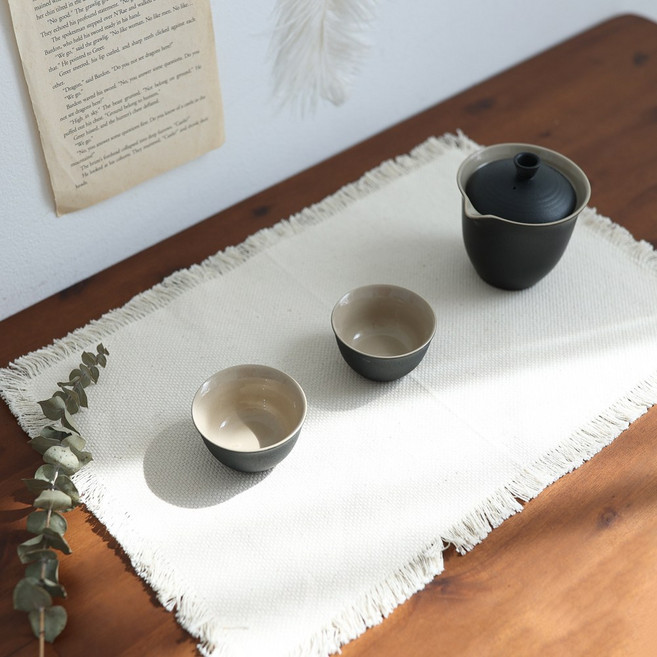 케이트가든 내추럴 코튼 티팟 매트 말차 다도 테이블매트, 1개, 44x29cm, 단일옵션