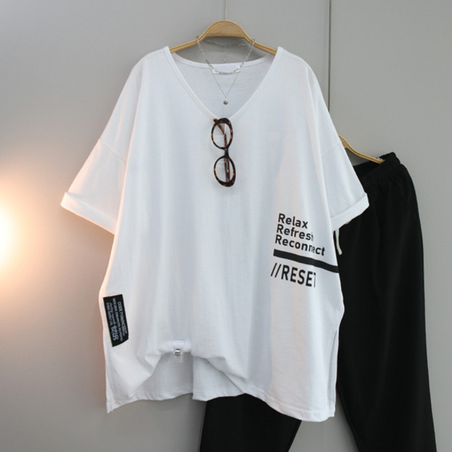 달콩 리프레쉬브이넥오버핏반팔티 여성 빅사이즈 루즈핏